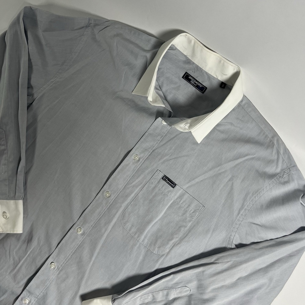 Arguments Mens Dress Shirt Gray/White‎ Solid Contrast Collar Cuffs Pocket Sz 5